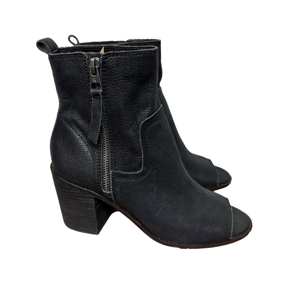 Lucky Brand Black Leather Peep Toe Ankle Boot 7 Medium
